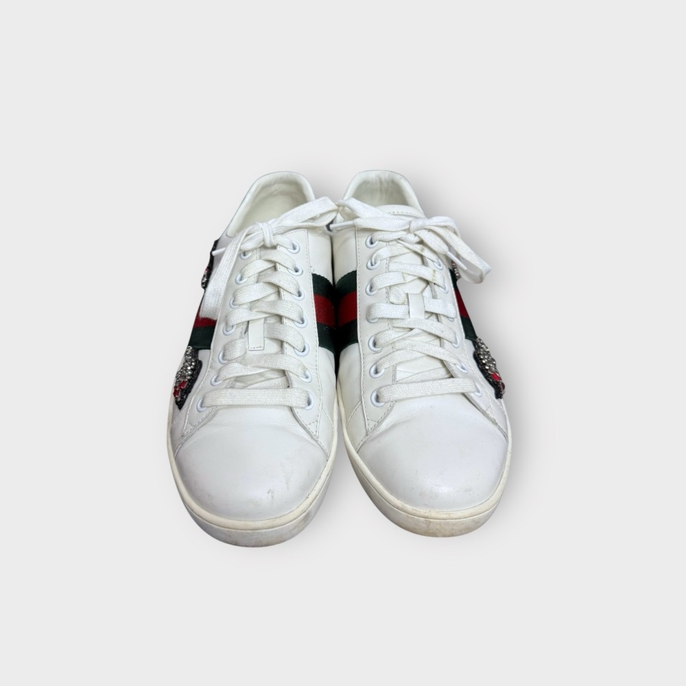Gucci Leather Ace White Embroidered Sequin Arrow Trainer Sneakers - Picture 4 of 15